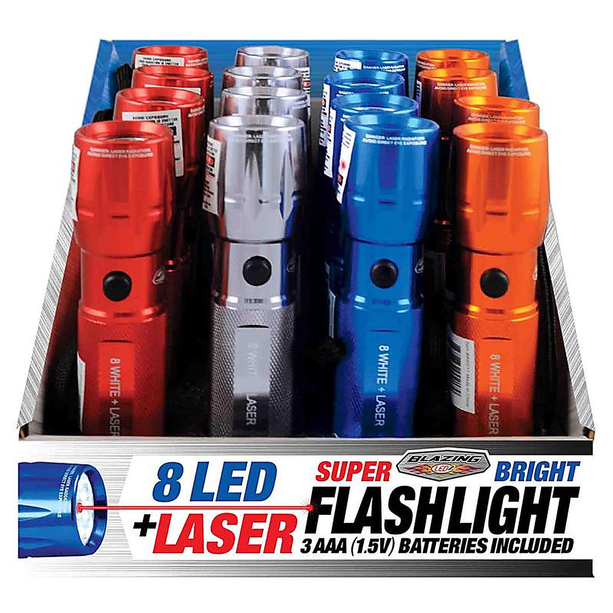 Blazing LEDz 900217 8 LED 48 lumens Assorted LED Flashlight w/Laser Pointer AAA Battery