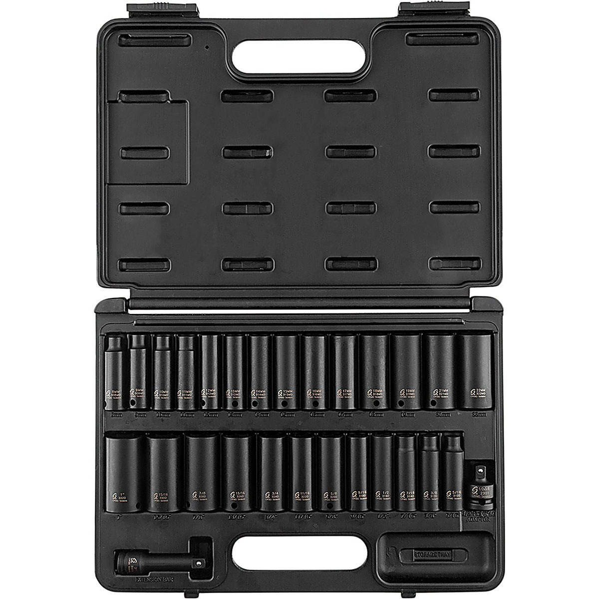 Sunex 3360DD 28/pc 3/8in. Drive SAE & Metric Master Double Deep Impact Socket Set