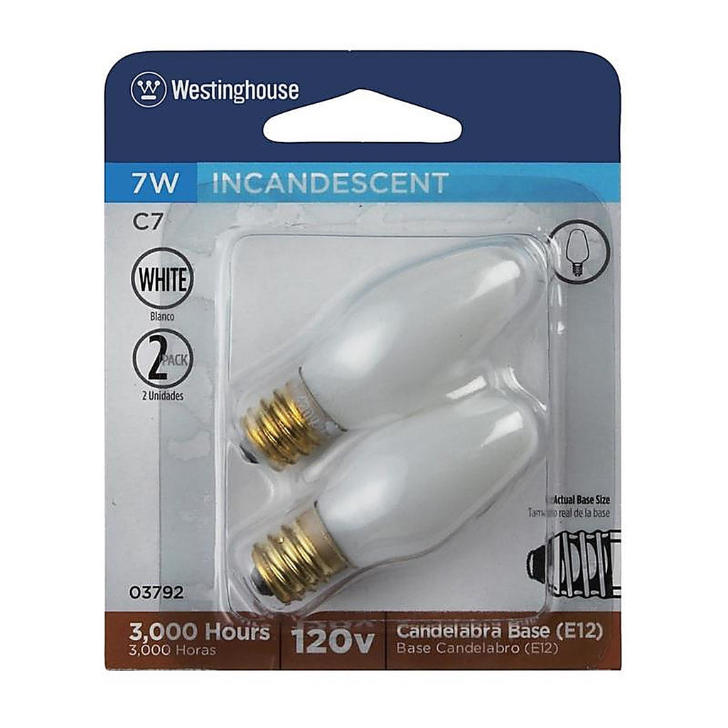 Westinghouse - 0379200 - 7 W C7 Specialty Incandescent Bulb E12 (Candelabra) White 2 Pack