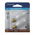 Westinghouse - 0379200 - 7 W C7 Specialty Incandescent Bulb E12 (Candelabra) White 2 Pack