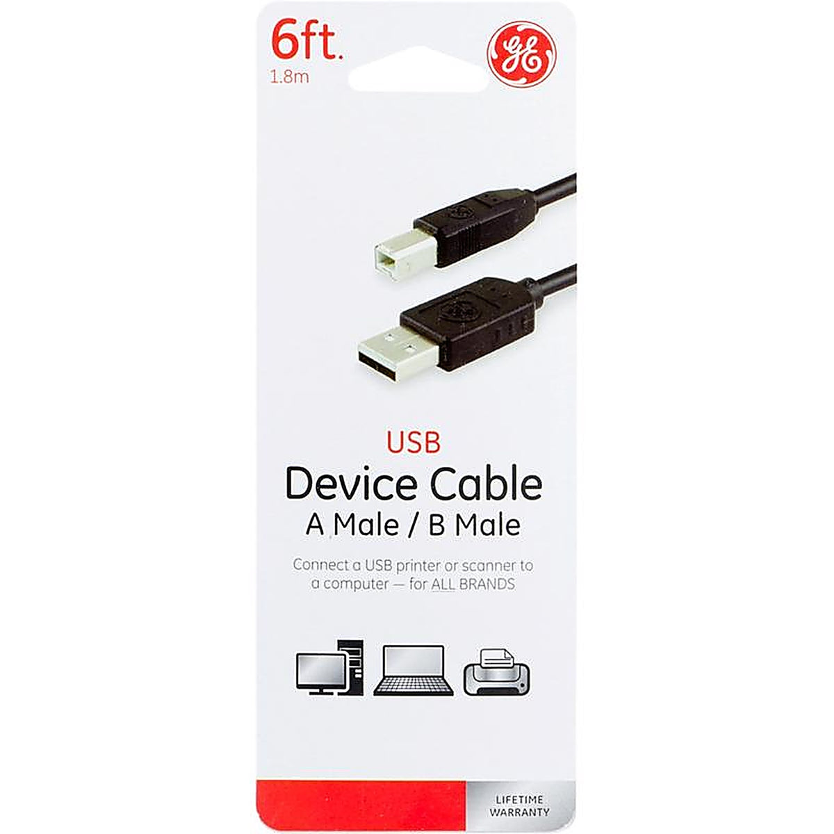 GE 33760 6 ft. L USB Printer Cable