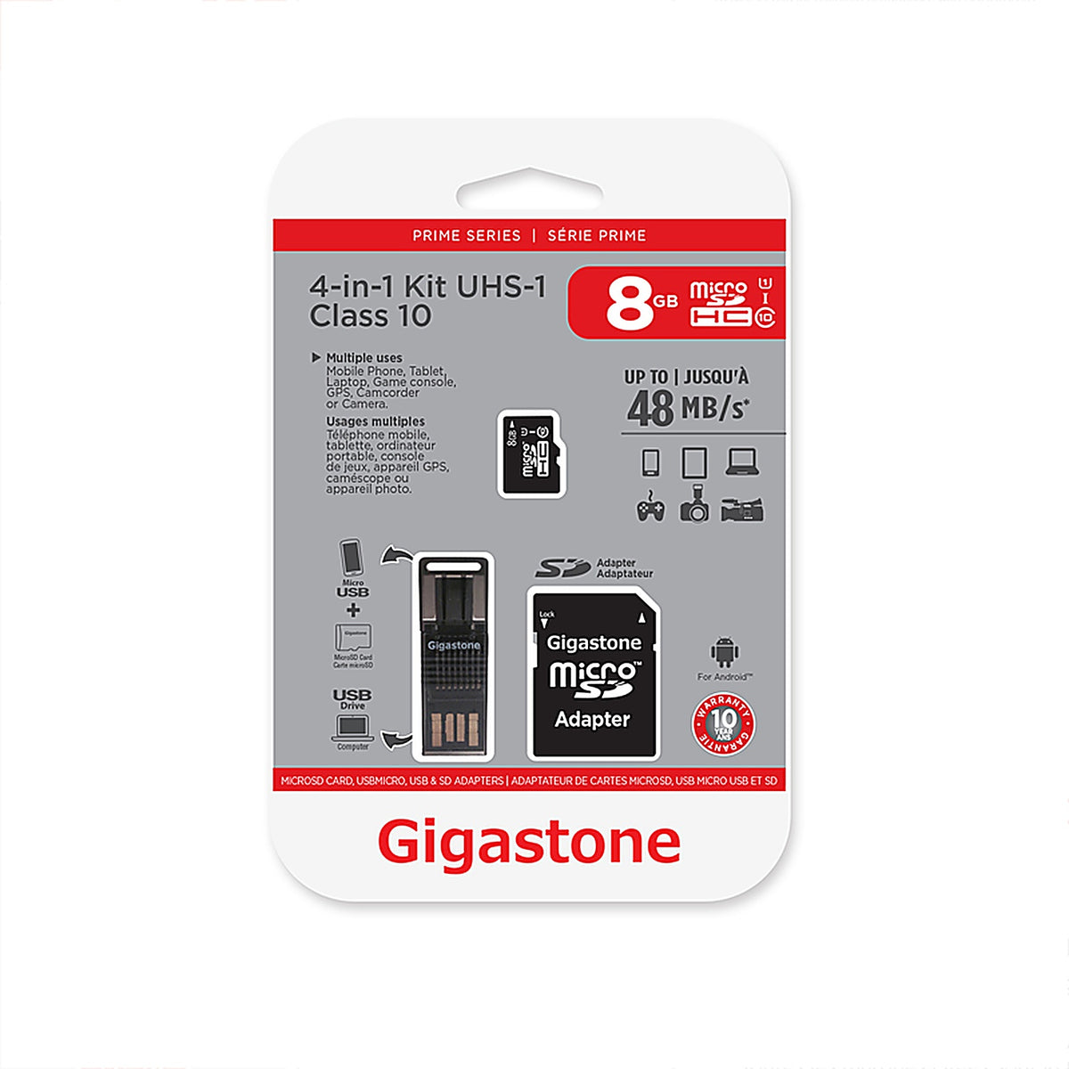 Gigastone GS-4IN1U1-08G-R Micro SD Flash Memory Universal Pack 1 pk