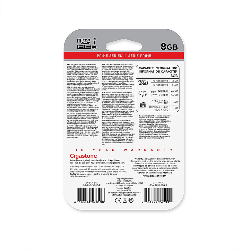 Gigastone GS-4IN1U1-08G-R Micro SD Flash Memory Universal Pack 1 pk