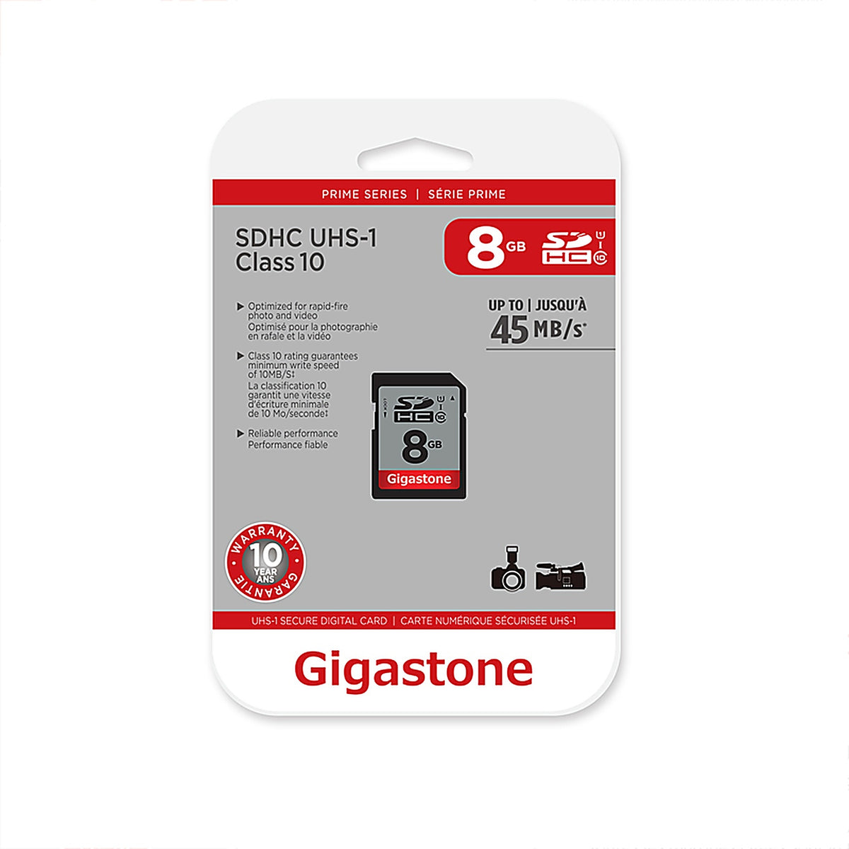 Gigastone GS-SDHC1008G-R SD Flash Memory Card 1 pk