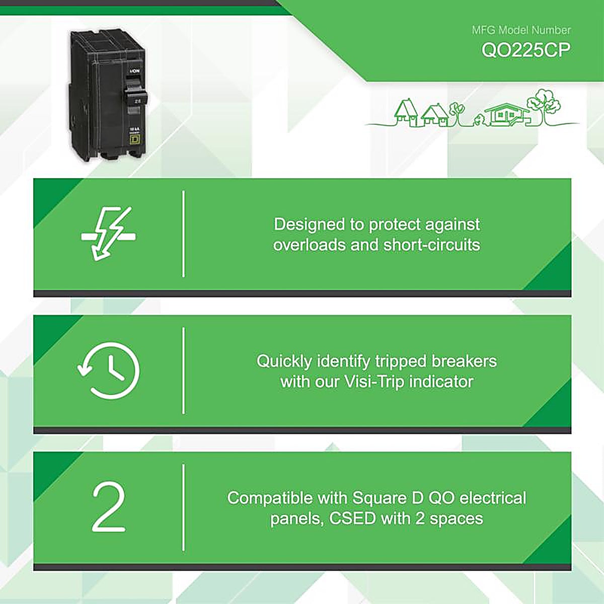 Square D - QO225CP - Qo 25 Amps Plug in 2-Pole Circuit Breaker