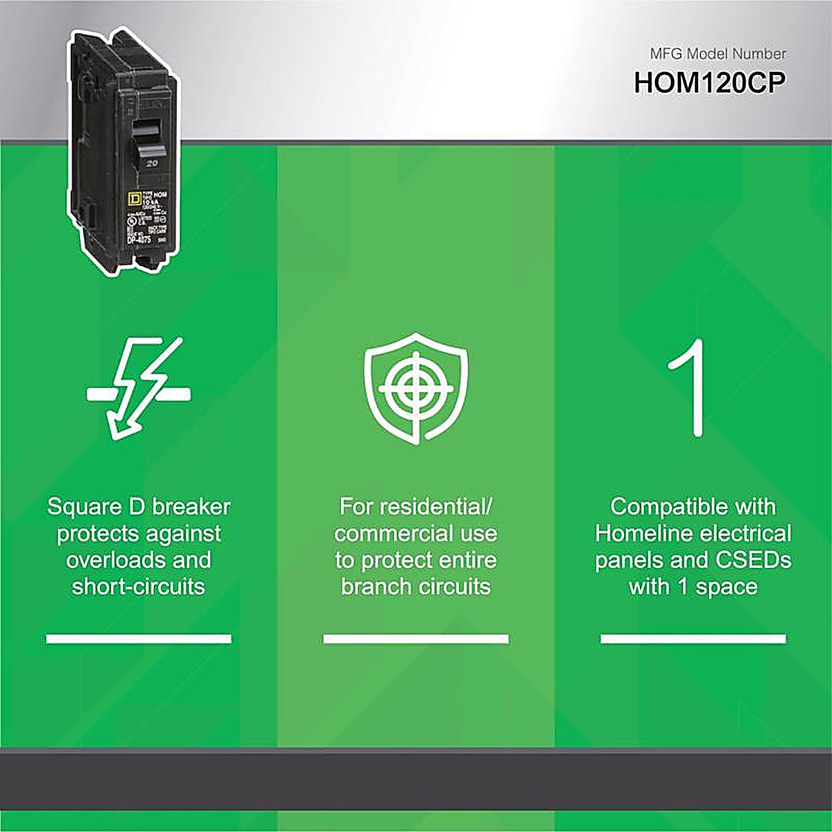 Square D HOM120CP HomeLine 20 amps Surge Single Pole Circuit Breaker
