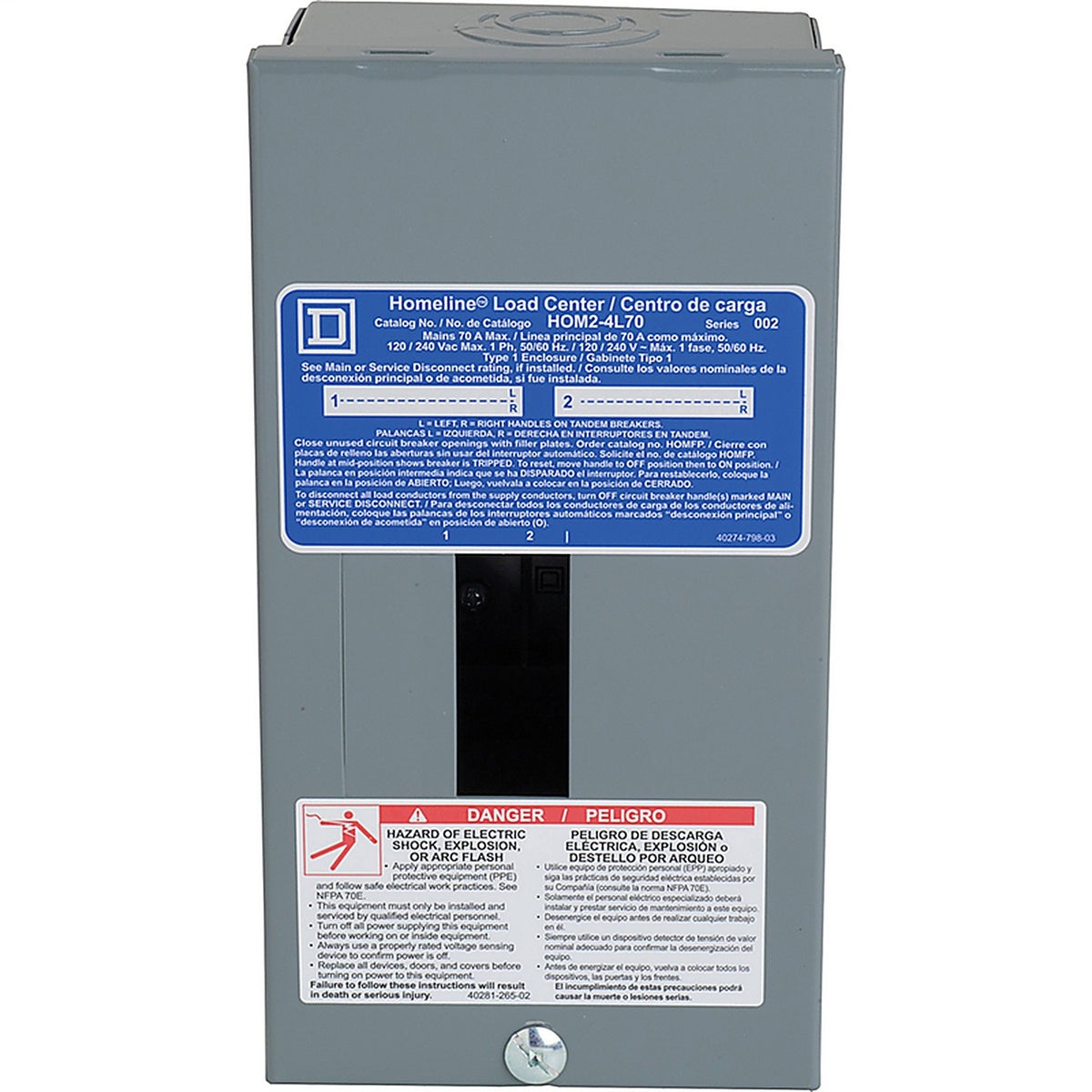 Square D HOM24L70SCP HomeLine 70 amps 120/240 volt 2 space 4 circuits Surface Mount Main Lug Load Center