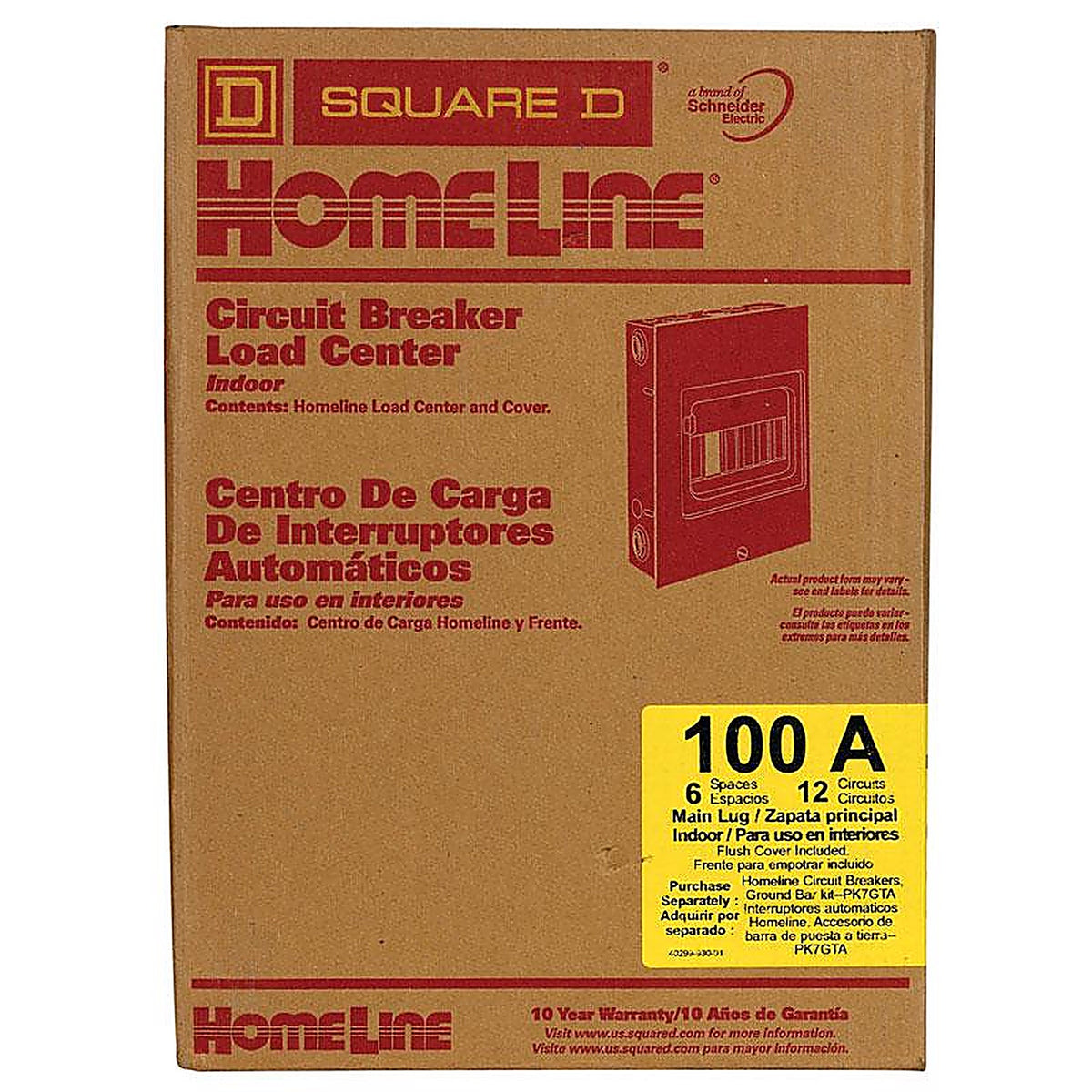 Square D HOM612L100FCP HomeLine 100 amps 120/240 volt 6 space 12 circuits Flush Mount Main Lug Load Center