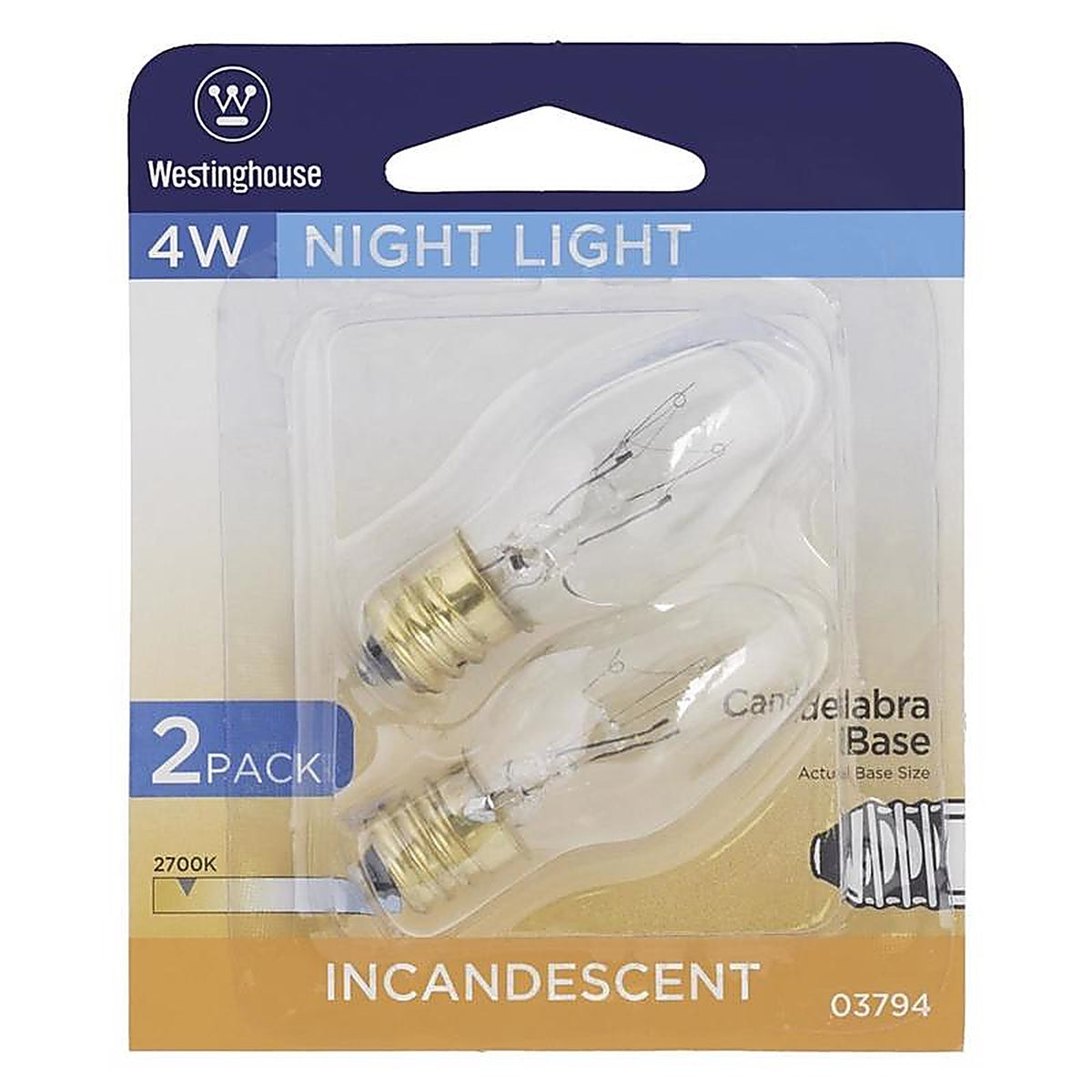 Westinghouse - 0379400 - 4 W C7 Specialty Incandescent Bulb E12 (Candelabra) White 2 Pack