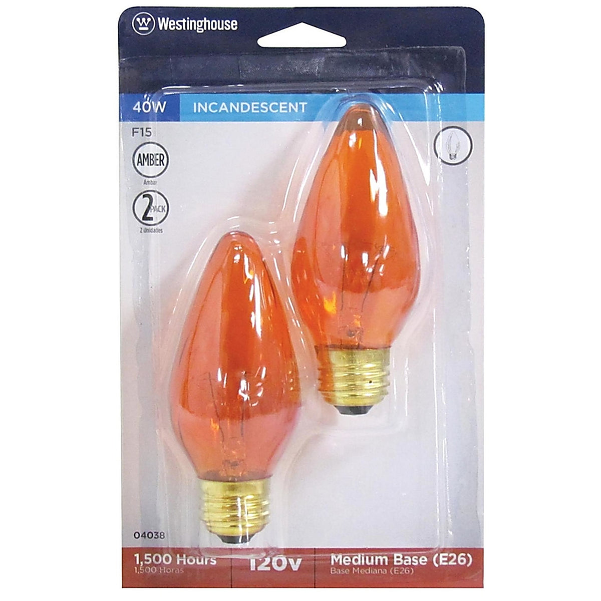 Westinghouse - 0403800 - 40 W F15 Specialty Incandescent Bulb E26 (Medium) Amber 2 Pack