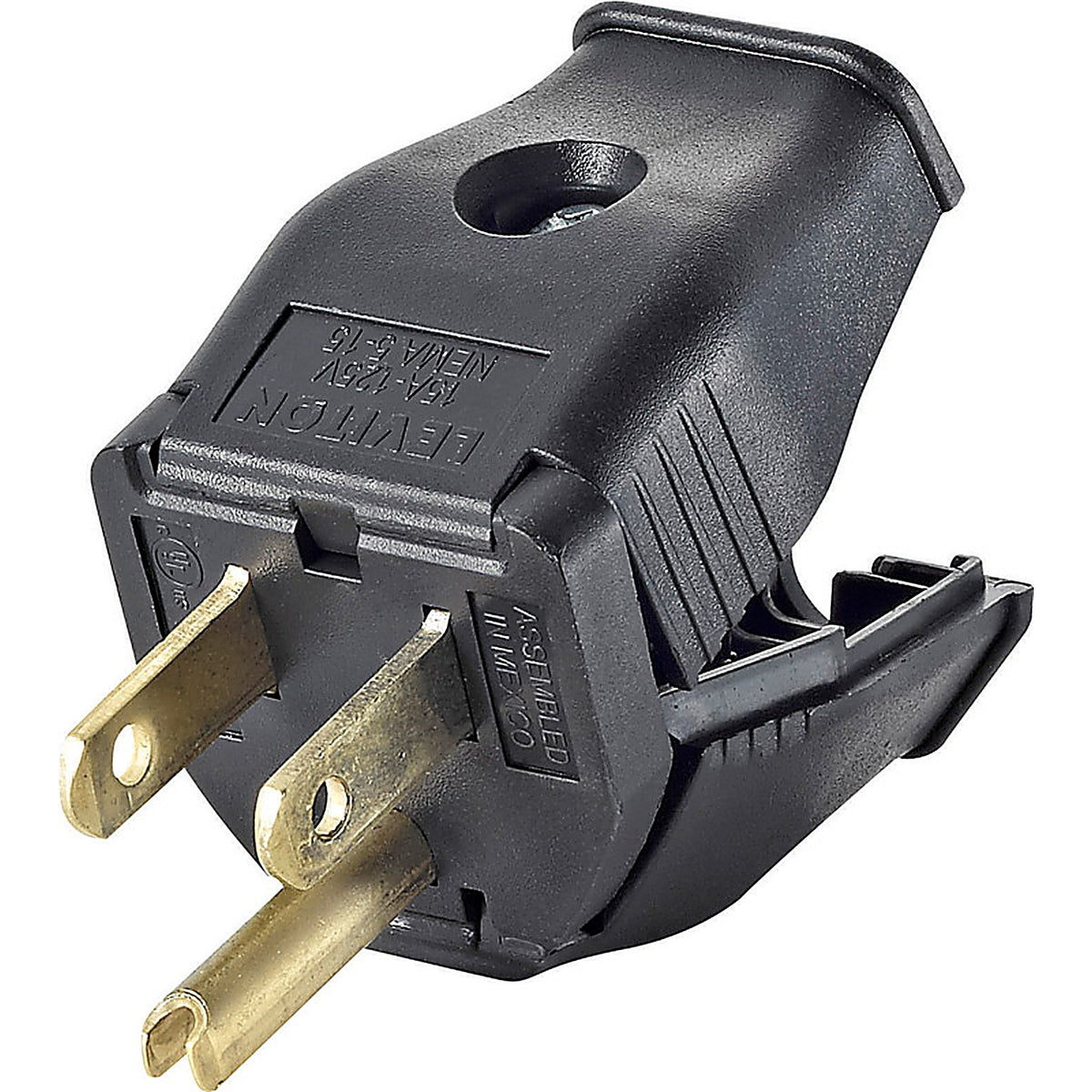 Leviton 3W101-00E Commercial and Residential Thermoplastic Ground/Straight Blade Plug 5-15P 18-12 AWG 2 Pole 3 Wire