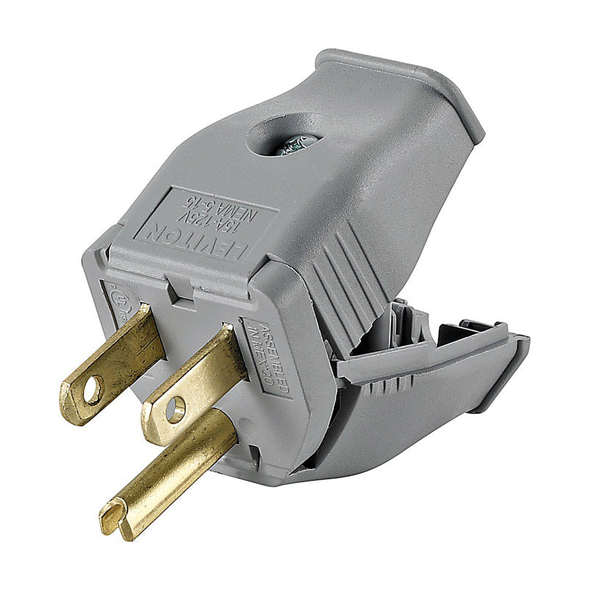 Leviton 3W101-0GY Commercial and Residential Thermoplastic Straight Blade Plug 5-15P 18-12 AWG 2 Pole 3 Wire