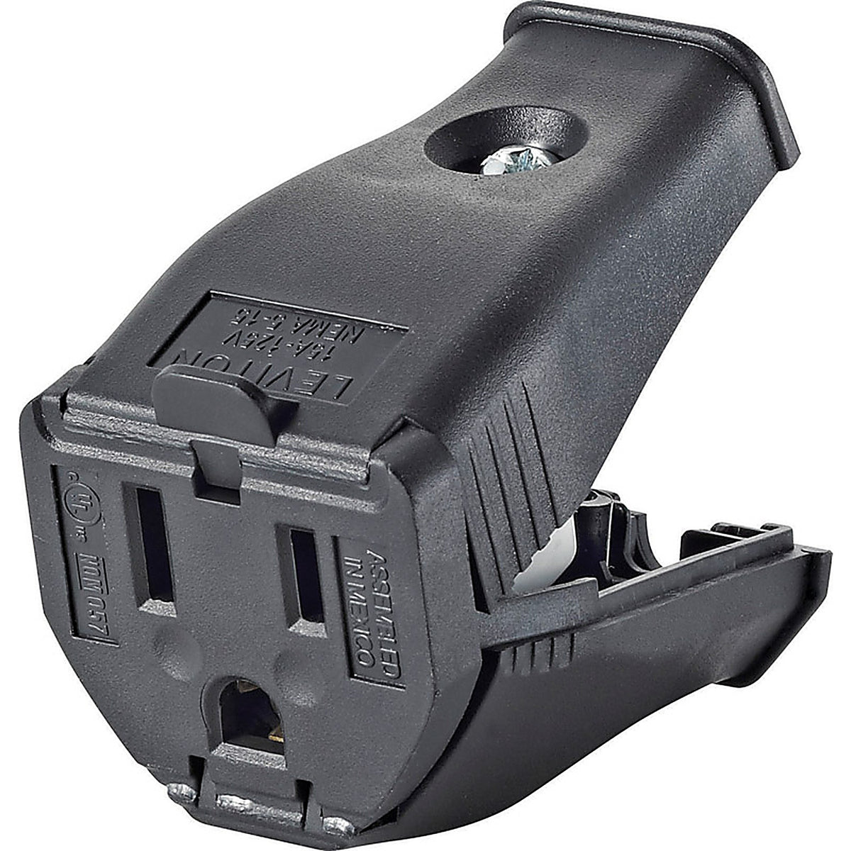 Leviton 3W102-00E Commercial and Residential Thermoplastic Ground/Straight Blade Hinged Cord Outlet 5-15R