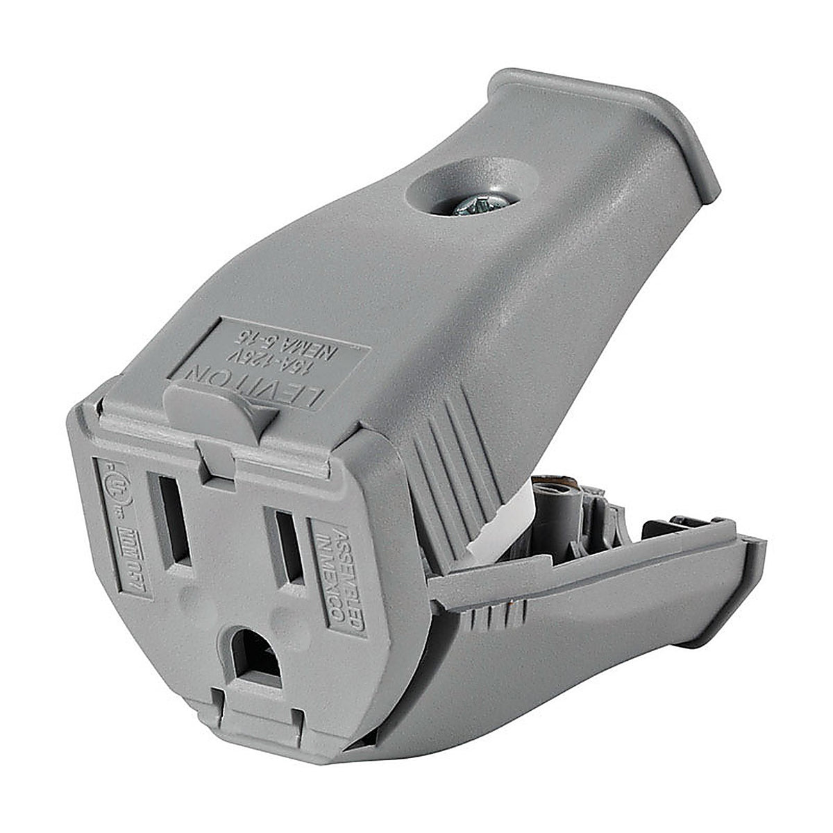 Leviton 3W102-0GY Commercial and Residential Thermoplastic Straight Blade Connector 5-15R 2 Pole 3 Wire