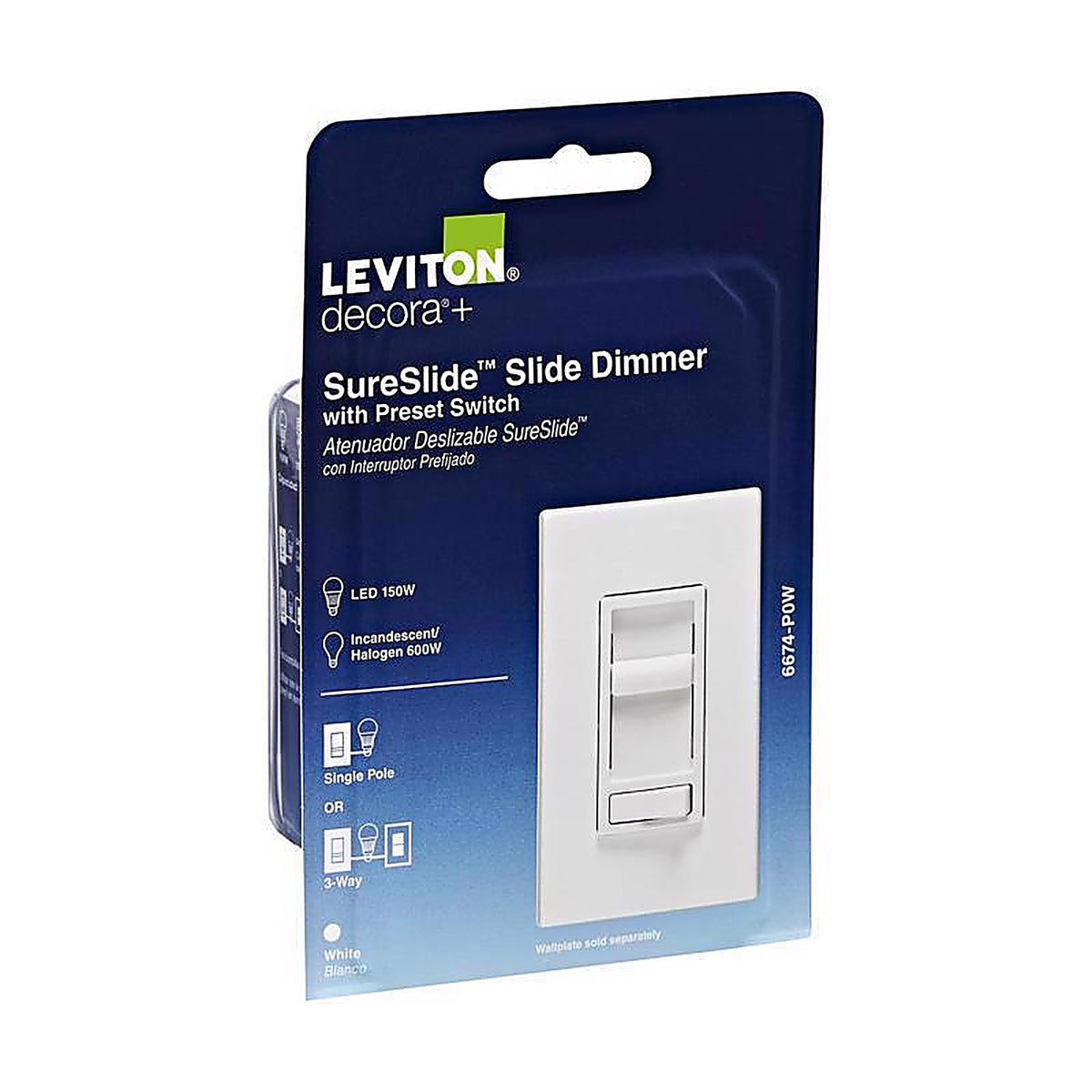Leviton R62-06674-P0W SureSlide White 600 watt Preset Slide Dimmer Switch 1/Pack