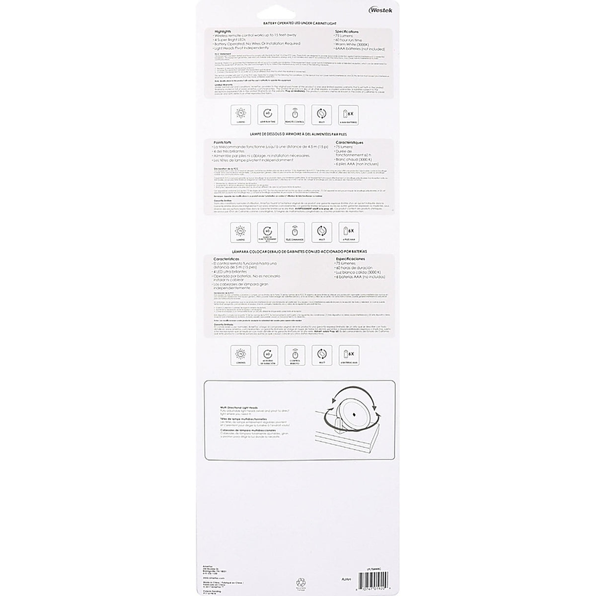 Rite Lite - LPL704WRC - 15.75 In. L White Battery Powered LED Strip Light 70 LM