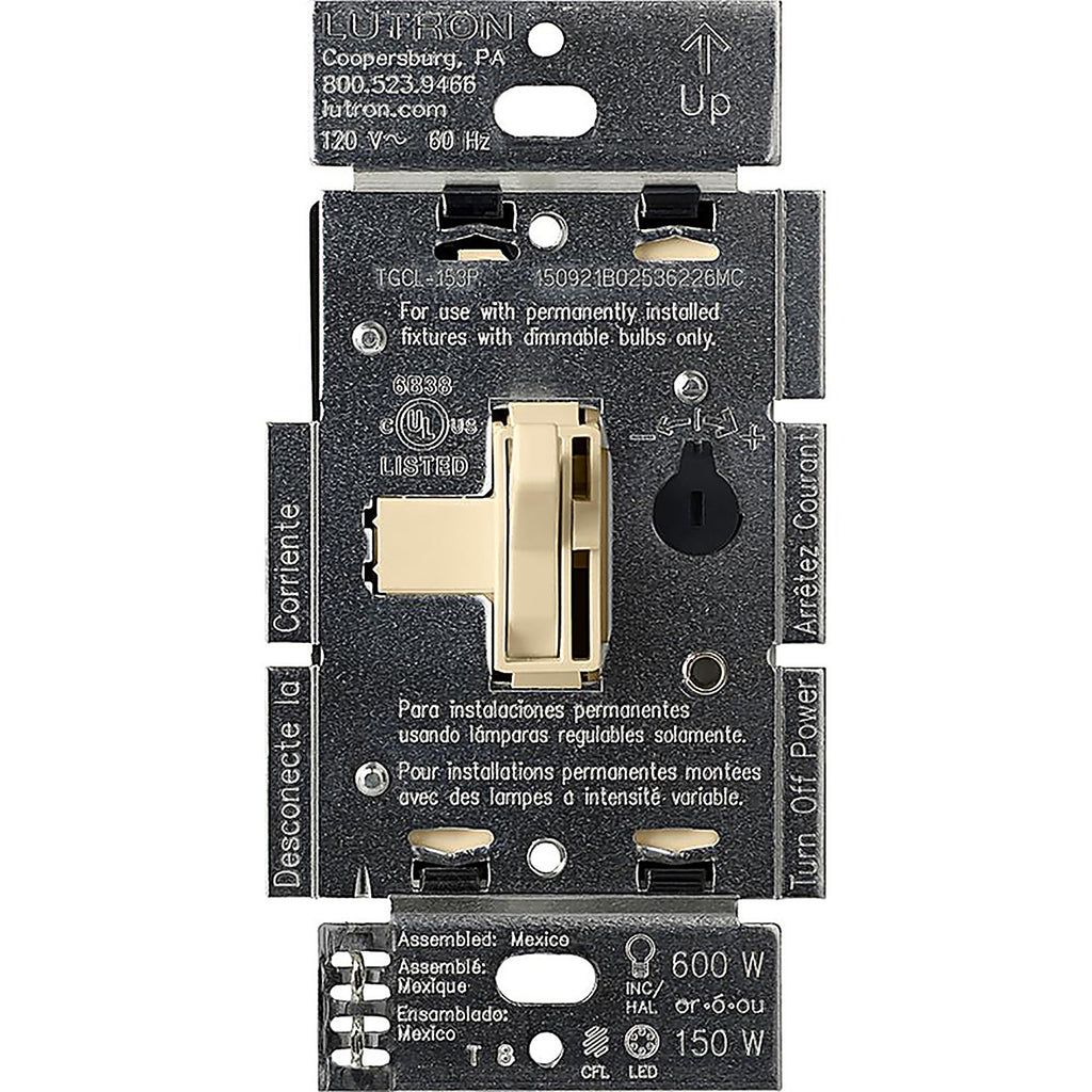 Lutron TGCL-153PH-IV Toggler Ivory 150 watt 3-Way Dimmer Switch 1/Pack