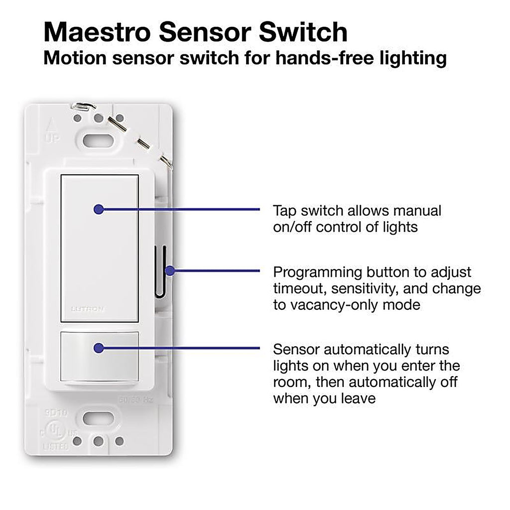 Lutron MS-OPS2H-WH Maestro Occupancy Single pole Motion Sensor Switch White 1/Pack
