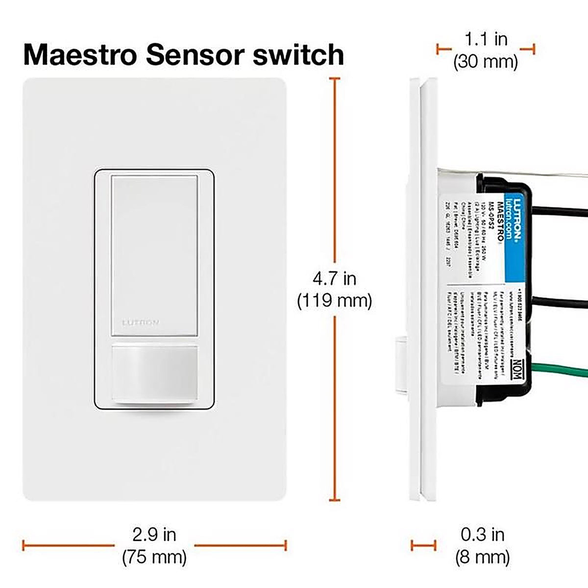 Lutron MS-OPS2H-IV Maestro Occupancy Single pole Motion Sensor Switch Ivory 1/Pack