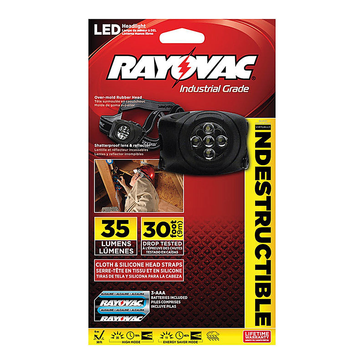 Rayovac DIYHL3AAA-BTA Workhorse Pro 35 lumens Black LED Headlight AAA Battery
