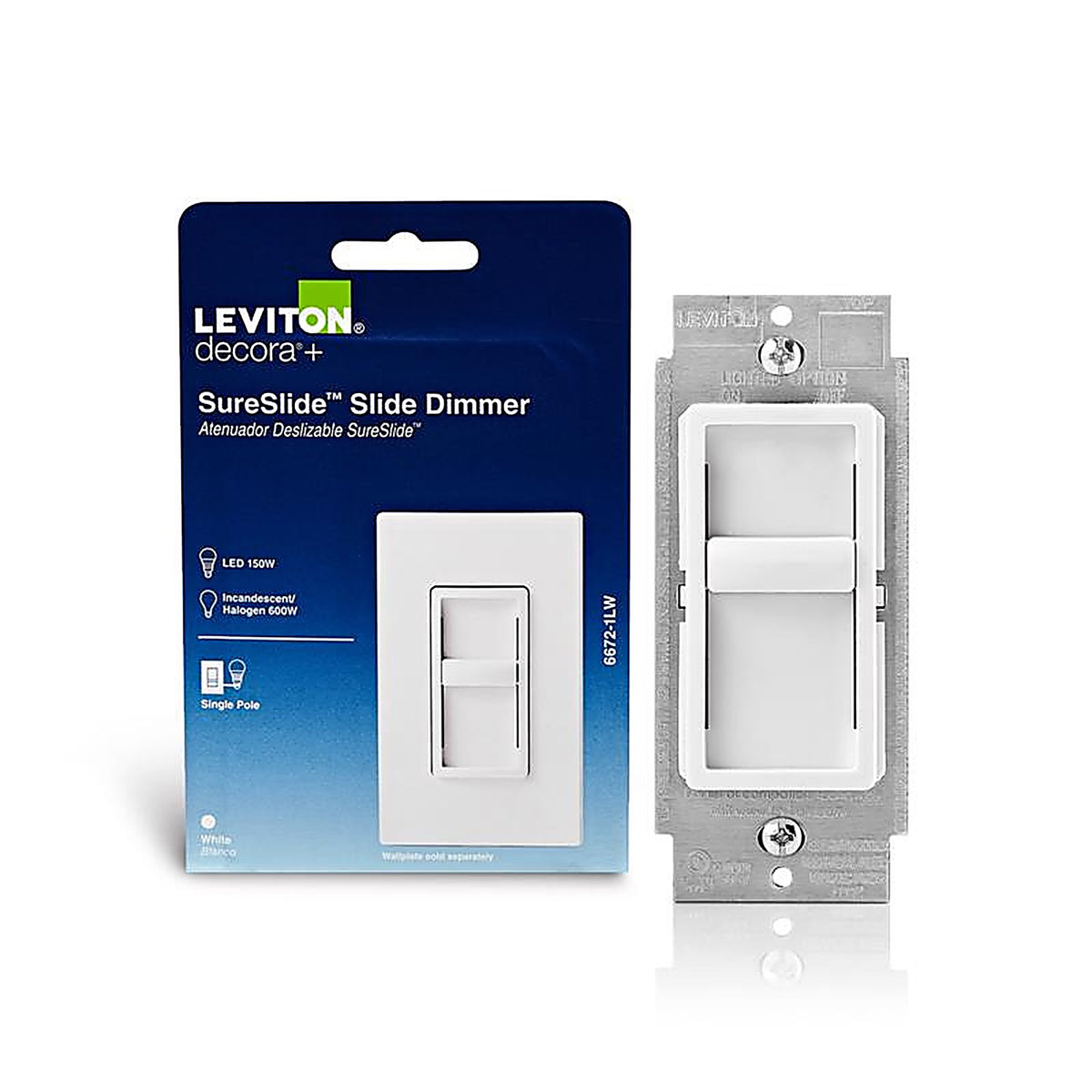 Leviton C22-06672-1LW Decora SureSlide White 600 watt Slide Dimmer Switch 1/Pack