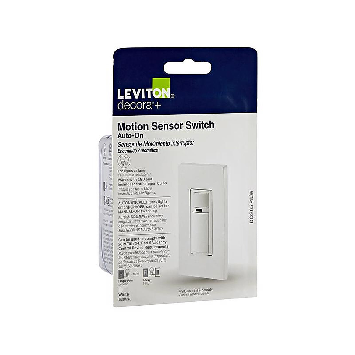 Leviton DOS05-1LW Decora Single Pole or 3-way Motion Sensor Switch White 1 pk
