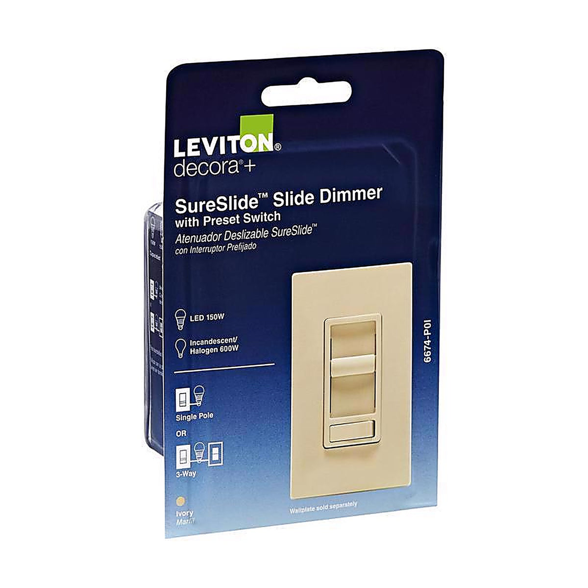 Leviton R61-06674-P0I SureSlide Ivory 600 watt Preset Slide Dimmer Switch 1/Pack