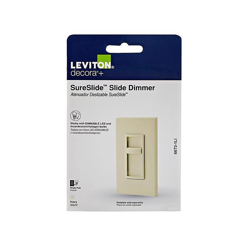 Leviton C21-06672-1LI Decora SureSlide Ivory 600 watt Slide Dimmer Switch 1/Pack