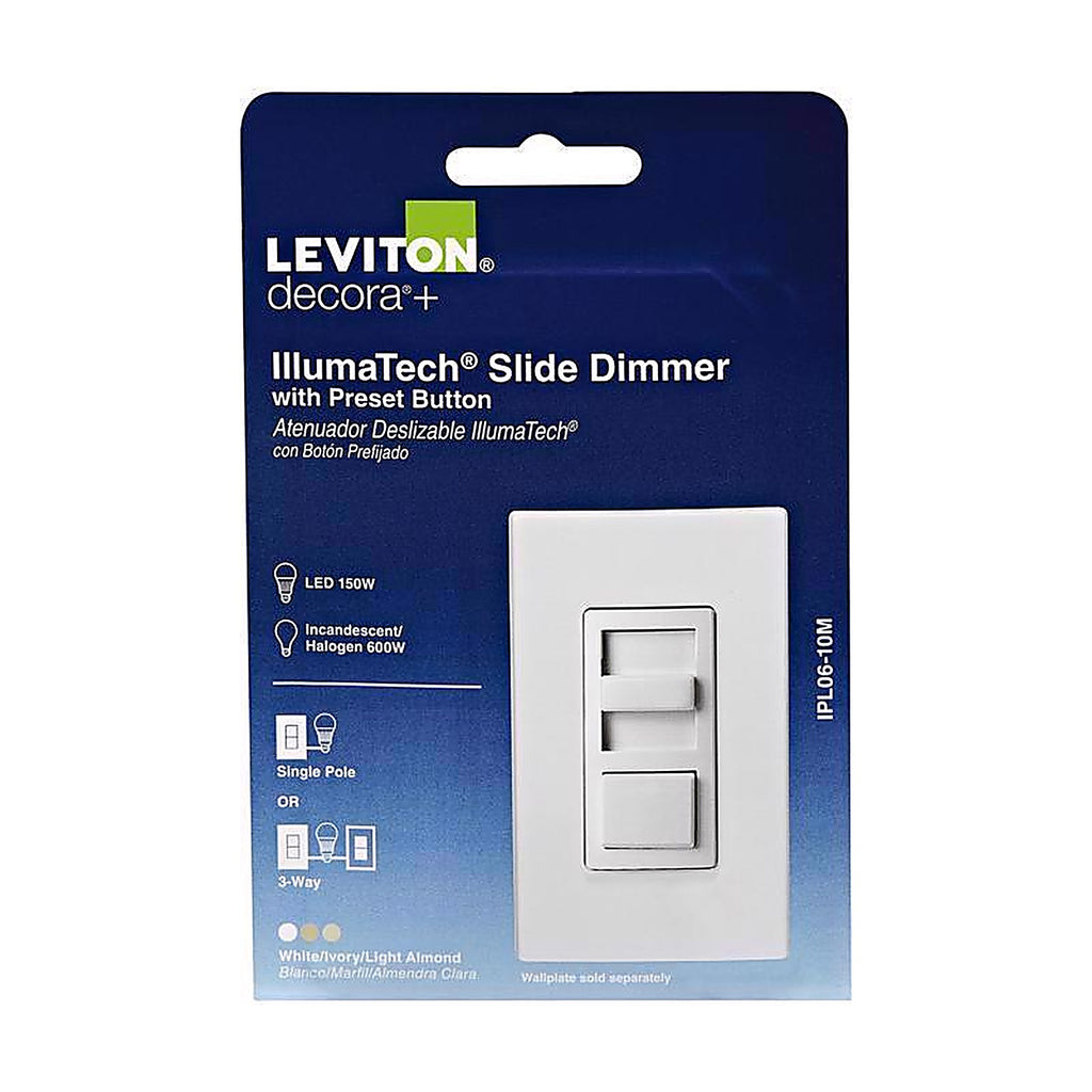 Leviton R50-IPL06-10M IllumaTech White 600 watt Slide Dimmer Switch 1/Pack