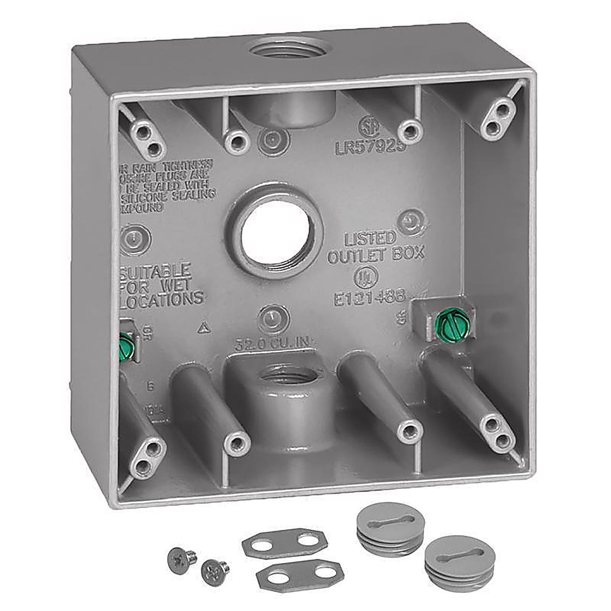 Sigma Electric 14350 4-1/2 in. Square Metallic 2 gang Weatherproof Box Gray