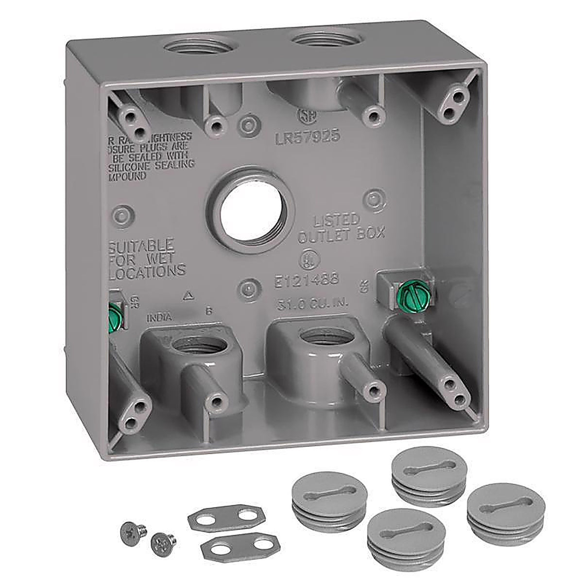 Sigma Electric 14353-5 4-1/2 in. Square Metallic 2 gang Weatherproof Box Gray