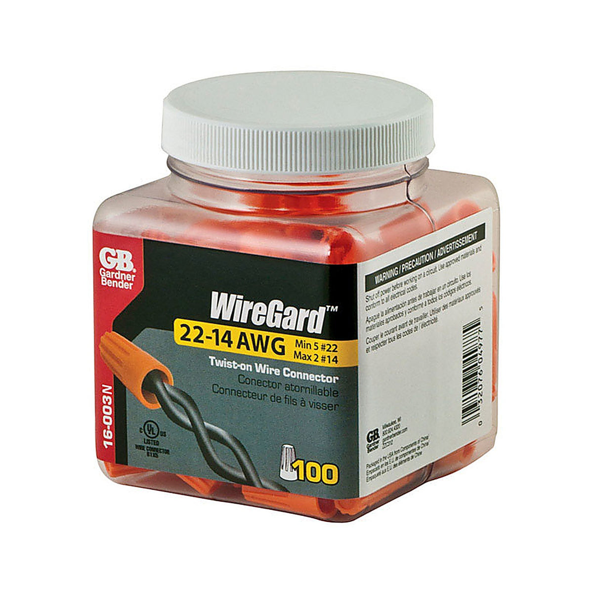 Gardner Bender 16-003N WireGard 22-14 Ga. Copper Wire Wire Connectors Orange 100/Pack