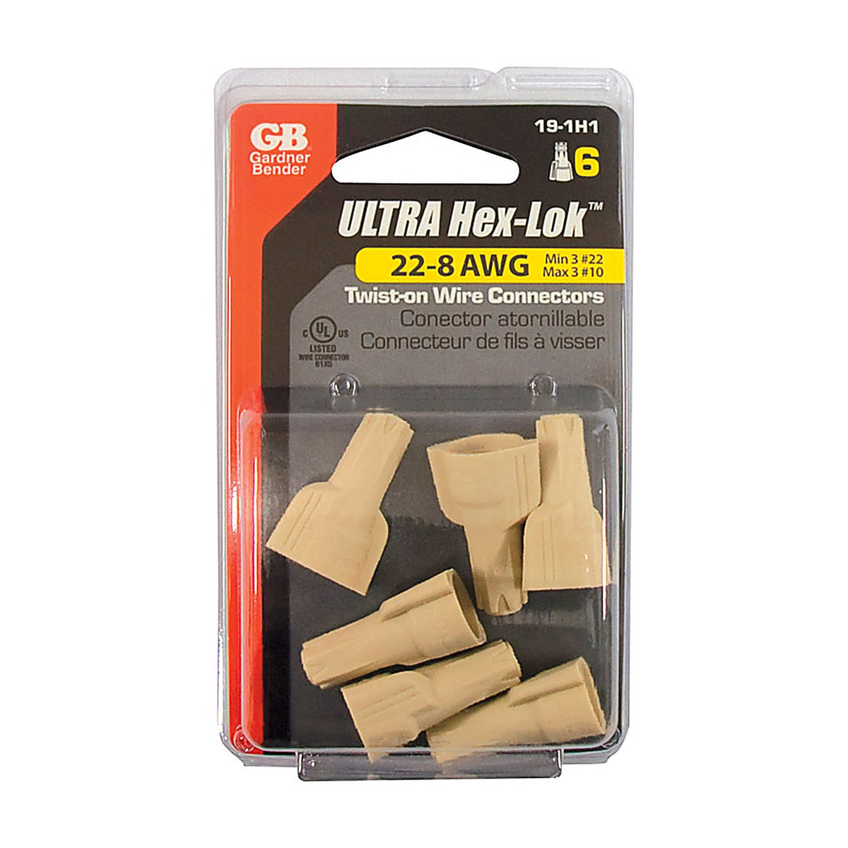 Gardner Bender 19-1H1 Hex-Lok 22-8 Ga. Copper Wire Wire Connectors Tan 6/Pack