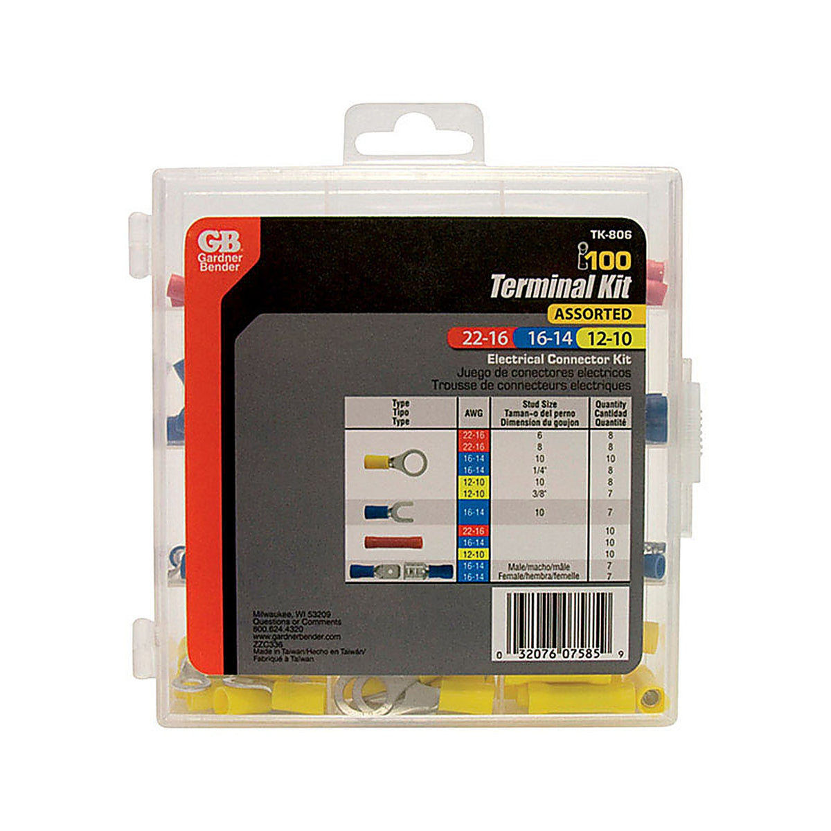 Gardner Bender TK-806 22-10 Ga. Insulated Wire Terminal Kit with Reusable Case Assorted 100/Pack