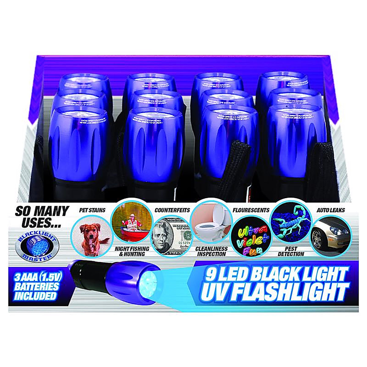 Blacklight Master - 302490 - 15 LM Black/Purple LED UV Flashlight Aaa Battery