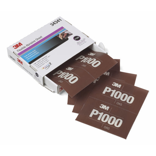 3M 34341 Flexible Abrasive Hookit Sheet, 5.5 in x 6.8 in, P1000, 25 sheets per box 60455070023