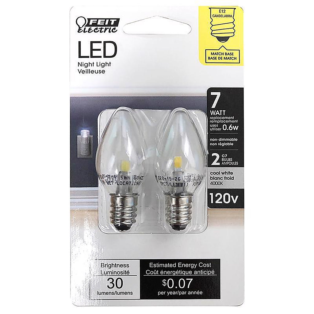 Feit Electric BPC7/LED C7 E12 (Candelabra) LED Bulb White 2 W 2 pk