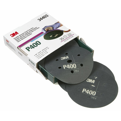 3M 34403 Hookit Flexible Abrasive Dust Free Disc, 6 in 7H, P400, 25 disc per box 60455072649