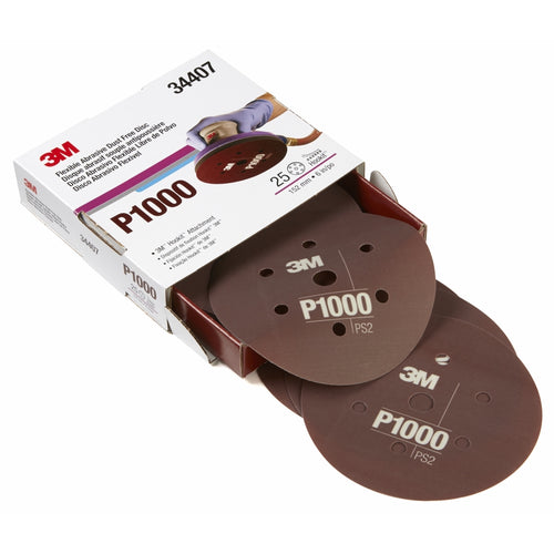 3M 34407 Hookit Flexible Abrasive Disc Dust Free, P1000 6 in 7H, 25 disc per box 60455072672
