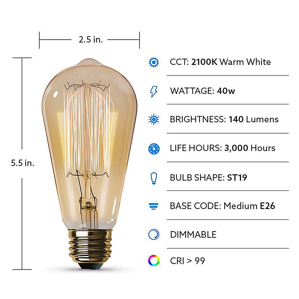 Feit - 40ST19 - the Original 40 W St19 Vintage Incandescent Bulb E26 (Medium) Soft White 1 Pack