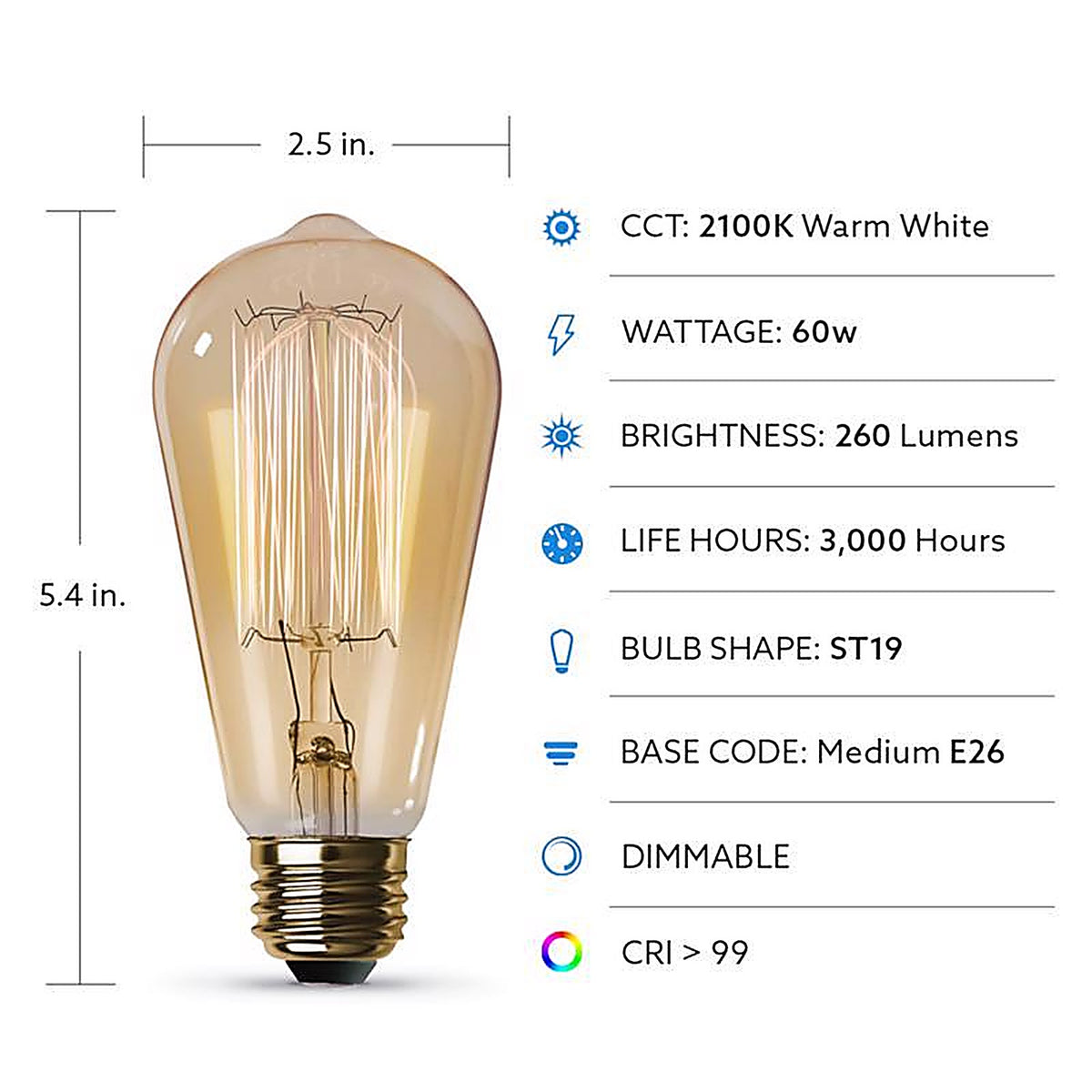 Feit - 60ST19 - the Original 60 W St19 Vintage Incandescent Bulb E26 (Medium) Soft White 1 Pack