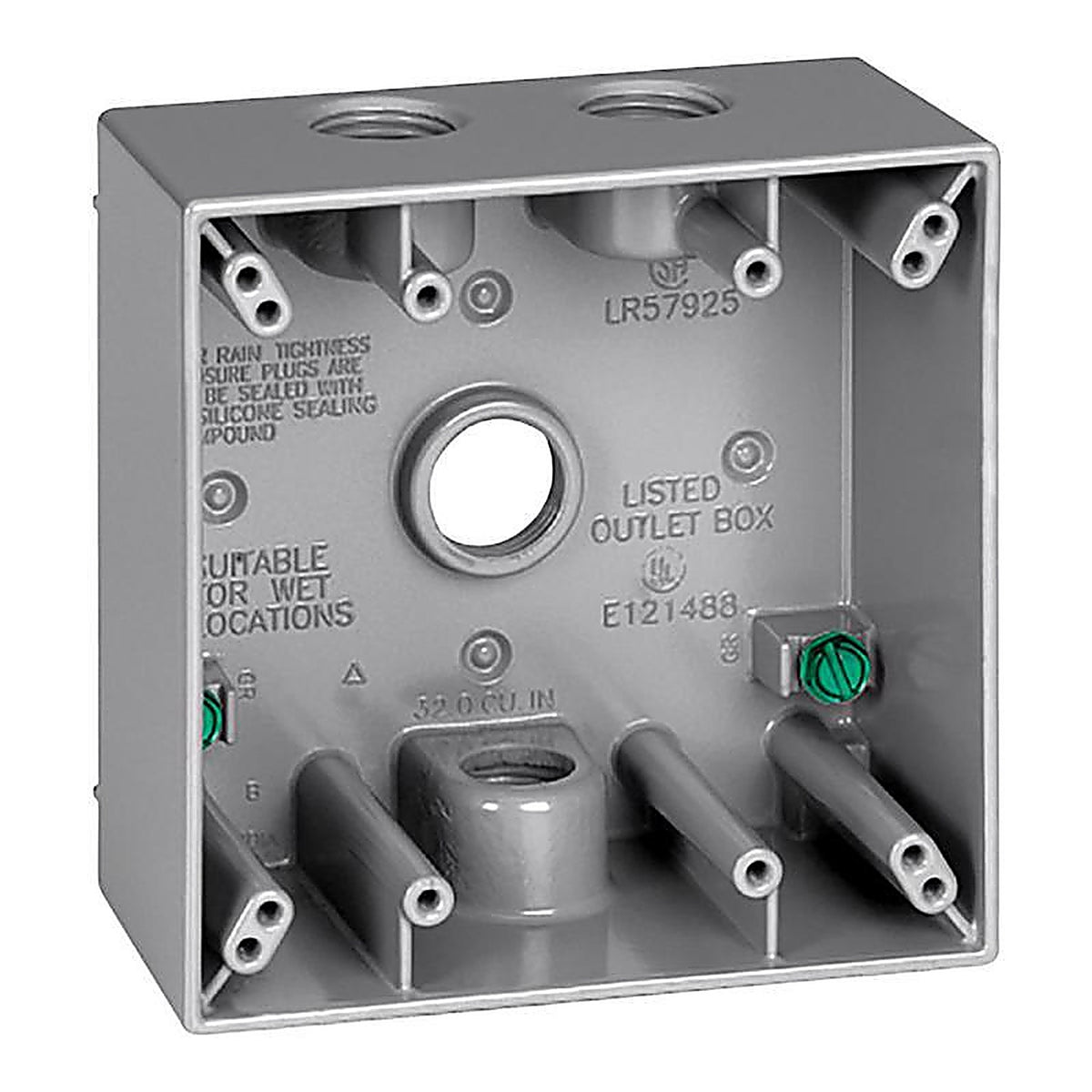 Sigma Electric 14351 4-1/2 in. Square Metallic 2 gang Weatherproof Box Gray