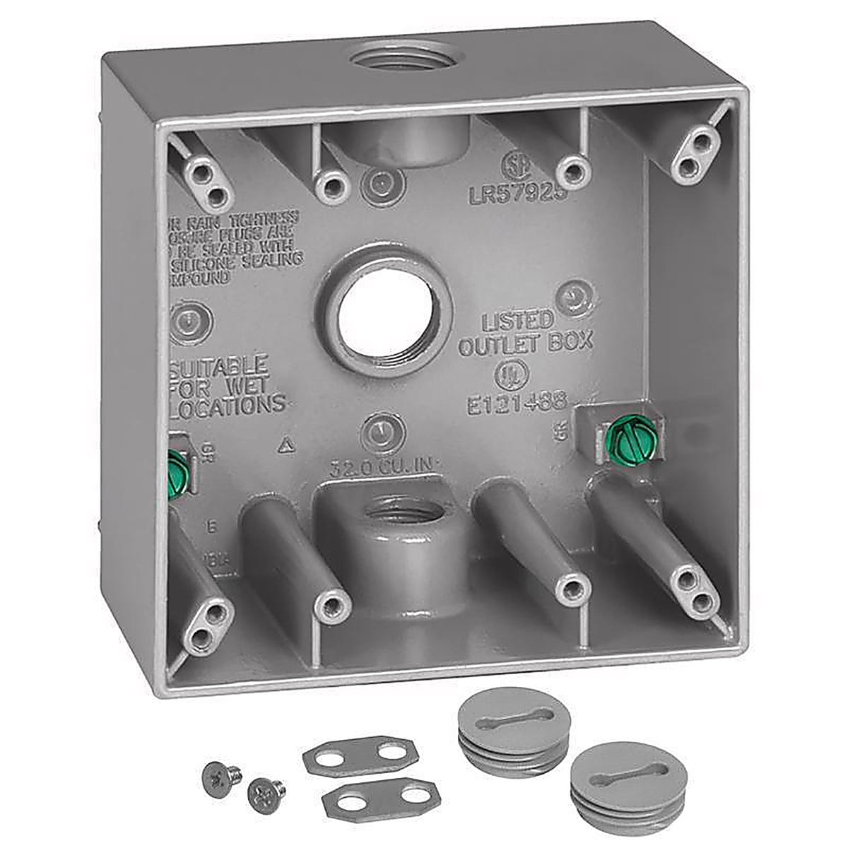 Sigma Electric 14352 4-1/2 in. Square Metallic 2 gang Weatherproof Box Gray