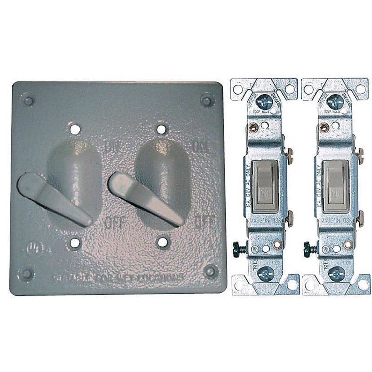 Sigma Electric 14219 Square Metal 2 gang Toggle Switch and Cover For Wet Locations
