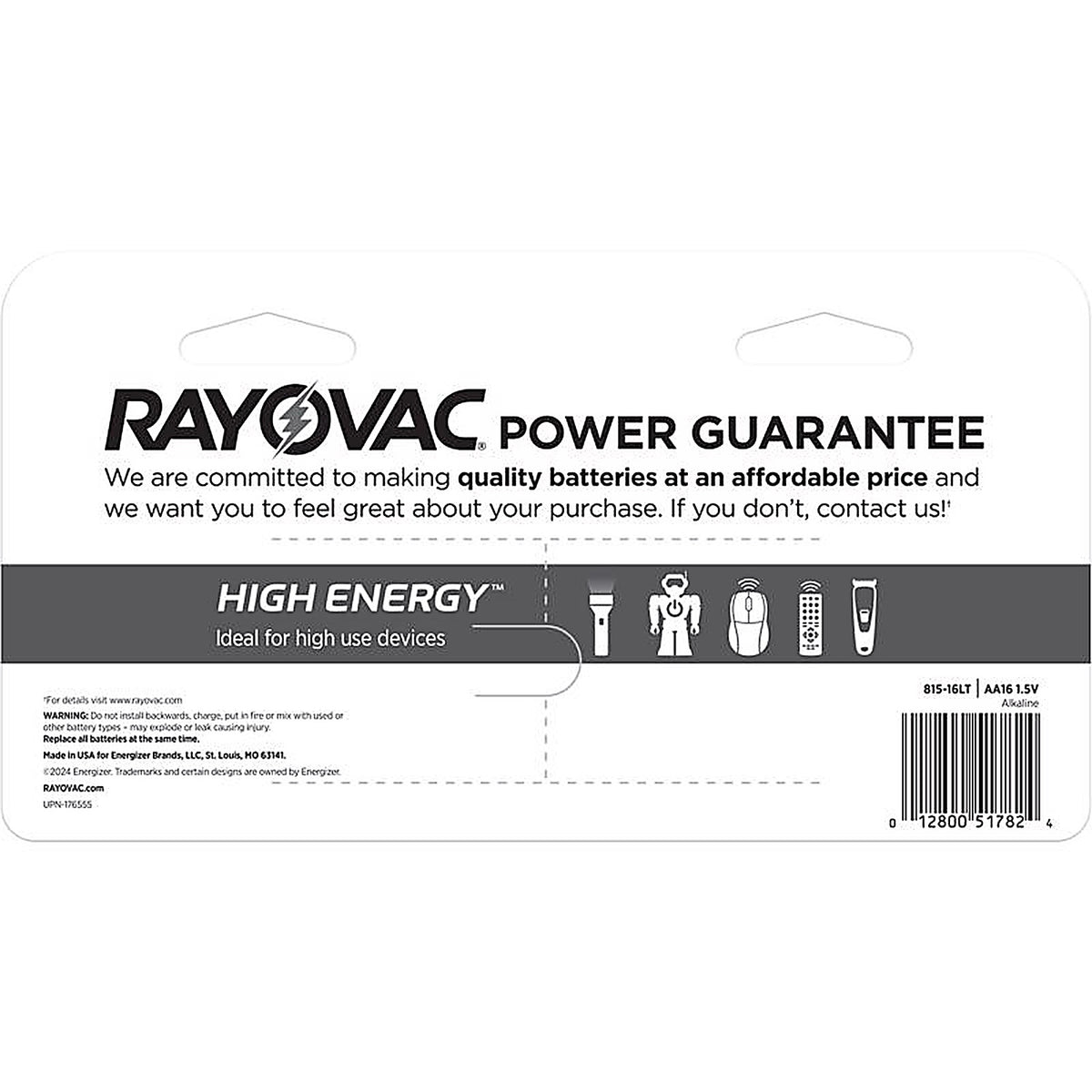Rayovac 815-16LTK High Energy AA Alkaline Batteries 16 pk Carded