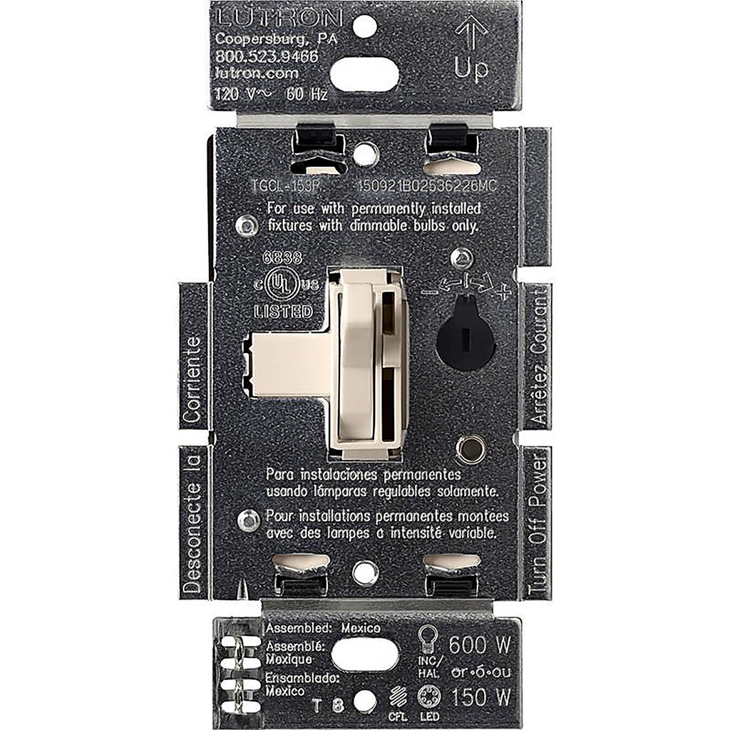 Lutron - TGCL-153PH-LA - Toggler Light Almond 150 W 3-Way Dimmer Switch 1 Pack