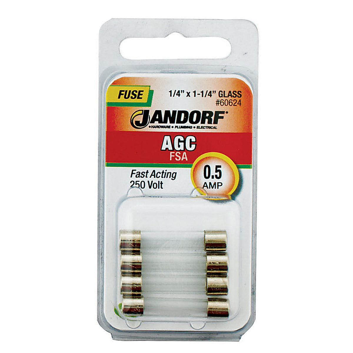 Jandorf 60624 AGC 0.5 amps Fast Acting Fuse 4/Pack