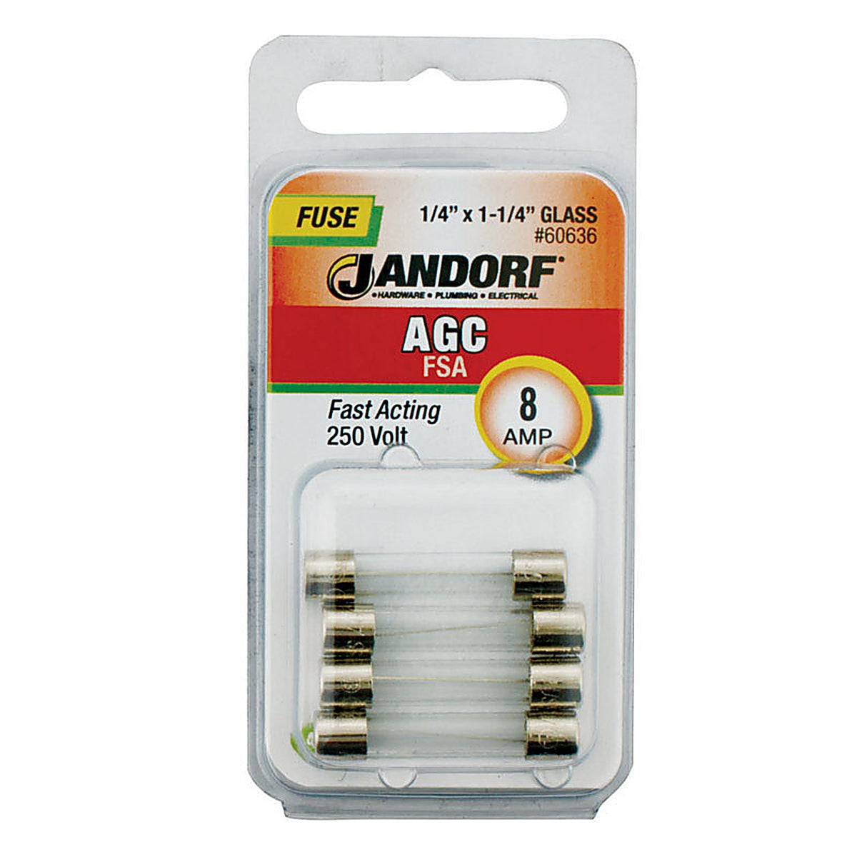 Jandorf 60636 AGC 8 amps Fast Acting Fuse 4/Pack