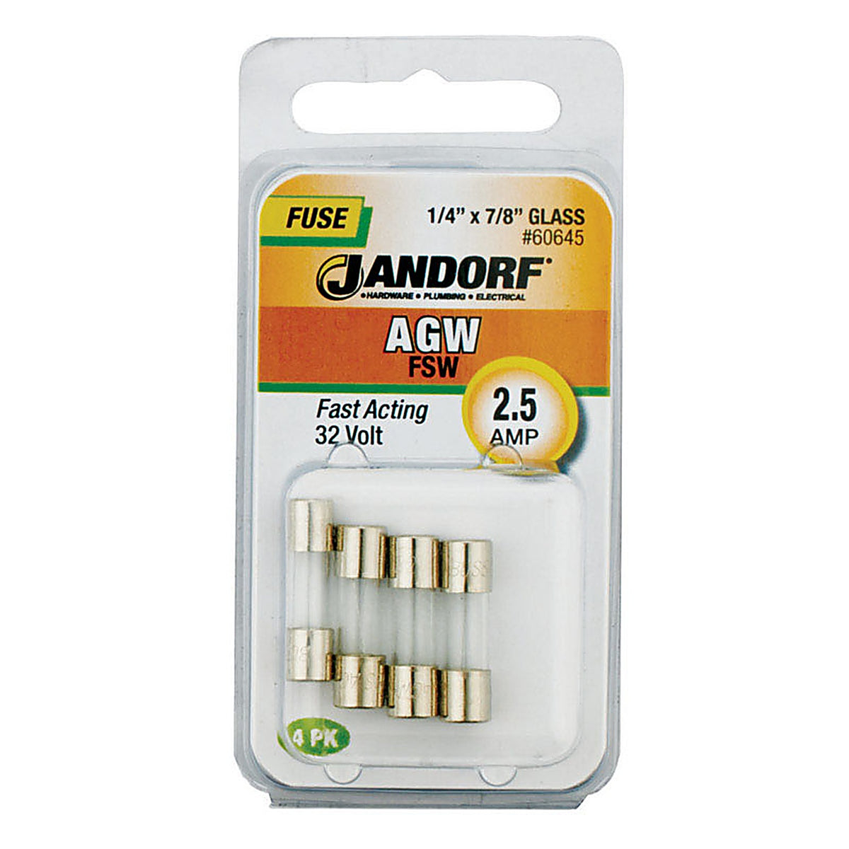 Jandorf - 60645 - Agw 2.5 Amps Fast Acting Fuse 4 Pack