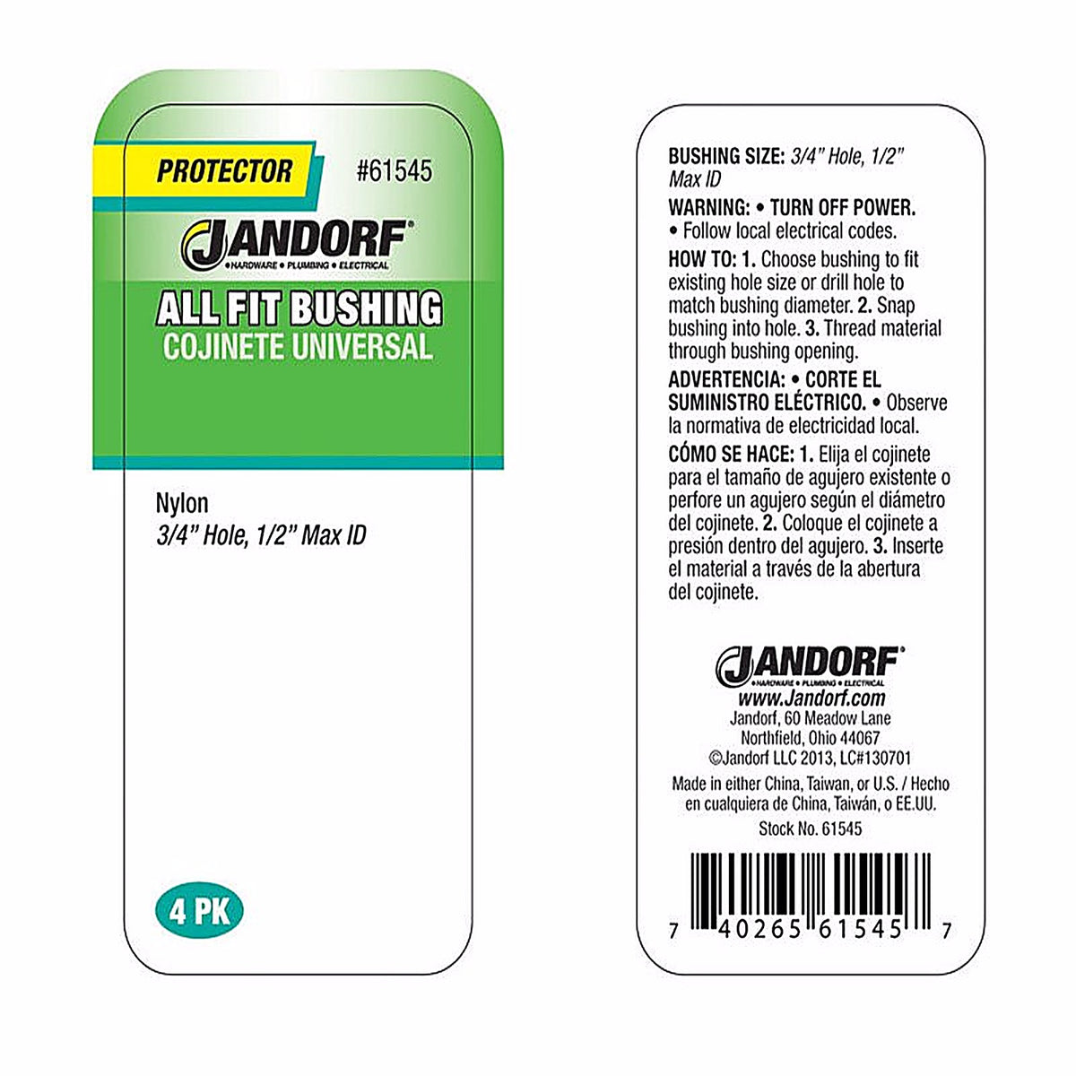 Jandorf 61545 3/4 in. Nylon Bushing 4/Pack